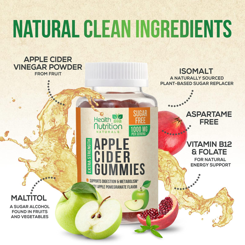 Apple Cider Vinegar Gummies Zero Sugar - Max Strength ACV Gummy Vitamins - Vitamin B12 & The Mother - Metabolism & Energy Support - Vegan Apple Cider Vinegar Gummy Supplement - Non-GMO - 60 Gummies 60 Count (Pack of 1)
