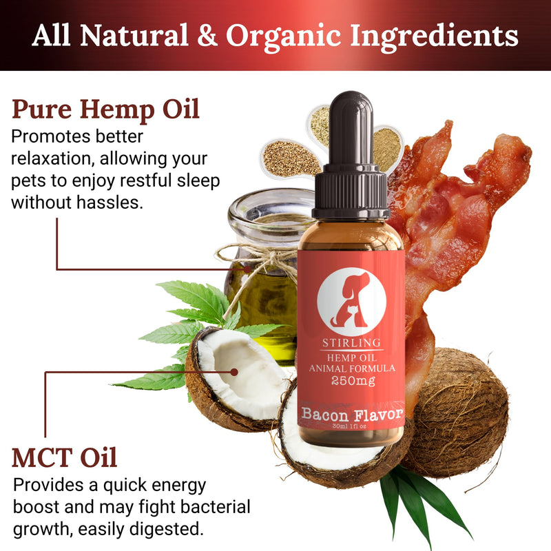 Stirling Powerful Hemp Oil for Dogs and Cats - Helps Relieve Pain and Sore Muscles - Reduces Dog and Cat Separation Anxiety - Calming - Relief - No Drowsiness - 250mg