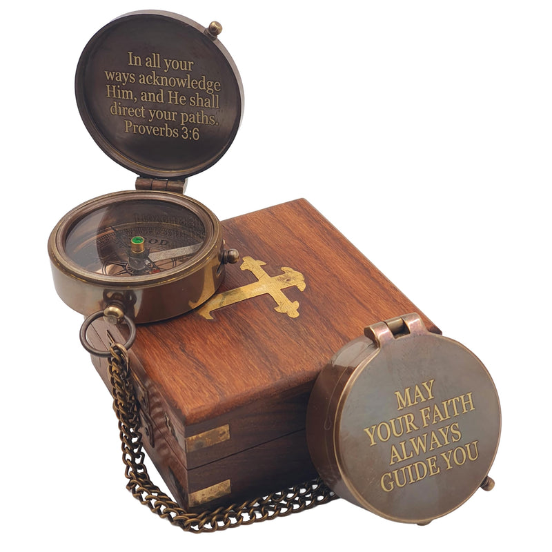 Baptism Gifts for Boys - Engraved Working Handmade Compass with Scripture - Religious, Christian, Catholic, Christening, First Communion, Confirmation Gifts for Teenage Boys and Men
