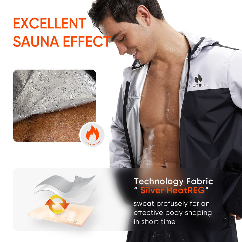 HOTSUIT Sauna Suit for Men Weight Loss Sweat Suits Gym Workout Exercise Sauna Jacket Pant Full Body Only White Jacket Large
