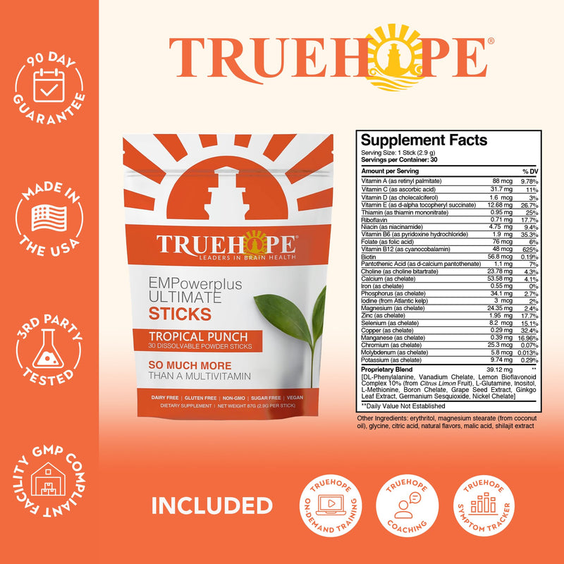 Truehope Multivitamin Nootropic Pouches with Inositol - Once-Per-Day EMPowerplus Ultimate Sticks - 30 Count (Tropical) Tropical