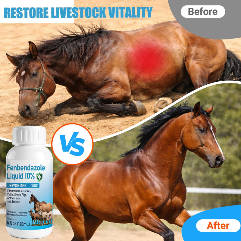 Fenbendazole-Based Digestive Care for Horses,Goats and Poultry, Intestinal Support Formula for Routine Animal Wellness,120 mL (4.2 fl oz)