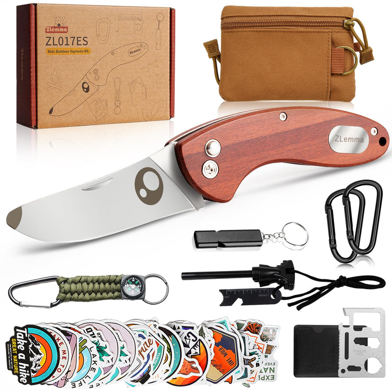 Kids Pocket Knife with Camping Survival Kit, Whistle, Fire Starter, Compass, Carabiners and Carrying Case, Easy Close Safety Lock on Knife. Outdoor Exploration Set for Kids - BeesActive Australia