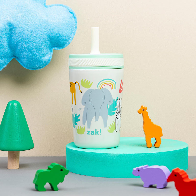 Zak Designs Kelso Toddler Cups For Travel or At Home, 12oz Vacuum Insulated Stainless Steel Sippy Cup With Leak-Proof Design is Perfect For Kids (Safari) 12 Ounces Safari