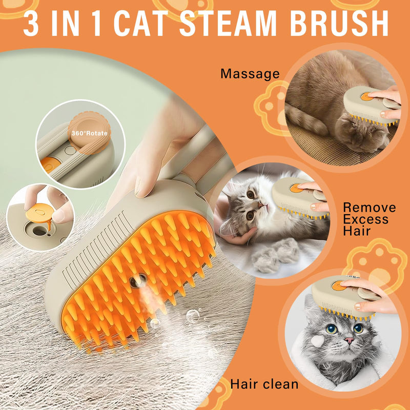 Cat Steam Brush, 4 in 1 Steam Brush for Cats Dogs, for Cleaning, Shedding, Massage & Combing, Rechargeable and Anti-Static, b02 - BeesActive Australia