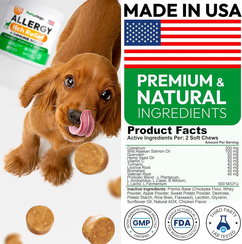 Advanced Dog Allergy Supplement – Soft Chews for Daily Use – Supports Skin & Coat Health – for All Breeds – Made in USA