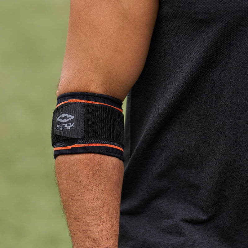 Shock Doctor Compression Knit Tennis/Golf Elbow Sleeve with Gel Support and Strap Adult-Medium Black/Grey - BeesActive Australia
