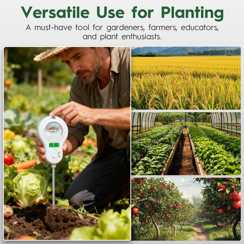 6-in-one Soil Test Kit-Soil Moisture Meter/PH Meter/Fertility/Sunlight Intensity Soil Tester, LCD Air Hygrometer&Temperature Moisture Meter for Plants-Garden, Lawn,Farm,3 Pack Detachable Probe 3 - BeesActive Australia
