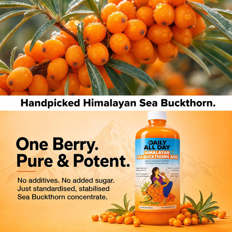 Himalayan Sea Buckthorn Juice Omega-7 Liquid Superfruit Concentrate, 16.9 fl oz (500ml), Rich in Vitamin C & Plant Omega 3-6-7-9 for Skin, Hair & Immunity, Vegan, No Added Sugar
