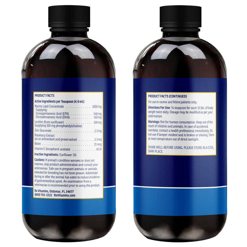 Rx Vitamins Ultra EFA Omega 3 Fish Oil for Dogs & Cats - Promotes Heart, Brain, and Joint Health with Vitamin E, Biotin, and Zinc - Liquid Fish Oil for Itch Relief, Dog Shedding, Coat Health - 8 oz New Label