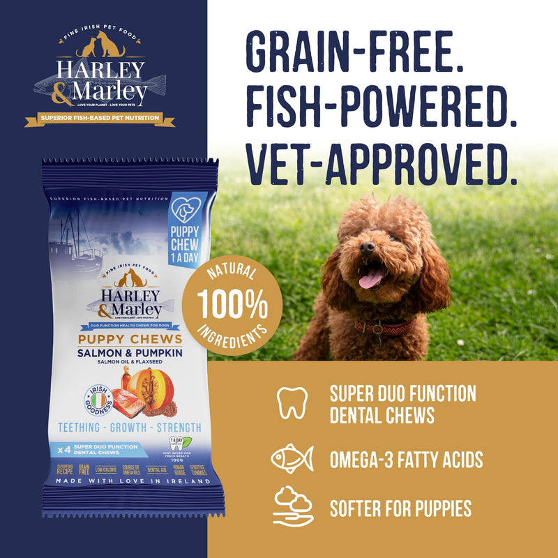 Harley & Marley Puppy Duo Function Health Chews - Soft Puppy Teething Chews with Salmon, Pumpkin, Salmon Oil & Flaxseed - Natural Treats for Growth & Healthy Teeth & Gums - 4pk (4/pk) Pack of 4