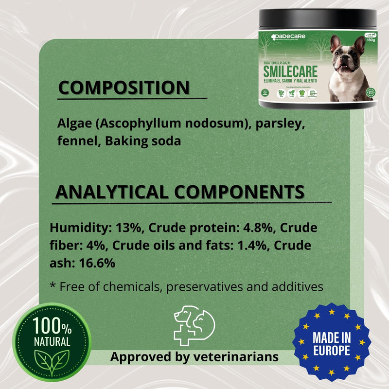 Smilecare Bad Breath Powder, Algae Kelp, Natural Toothpaste Alternative for Dogs and Cats, Improves Breathing, Reduces Tartar, Preventive Against Dental Problems