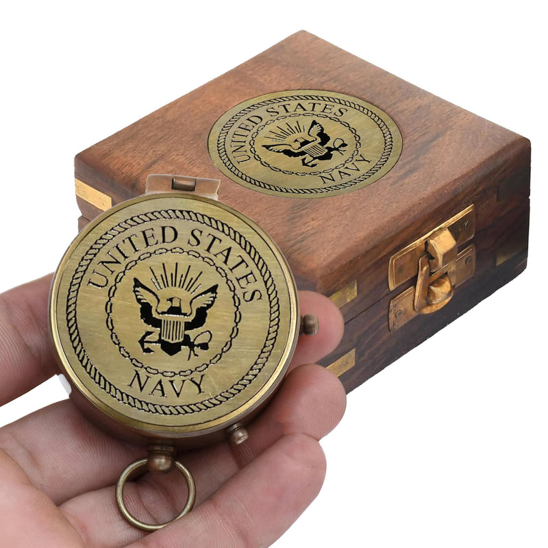 Compass - Gift for Army, Navy, Marine Corps, Baptism, Easter, Birthday, Fathers Day, Graduation, Wedding Navy With Wooden Box