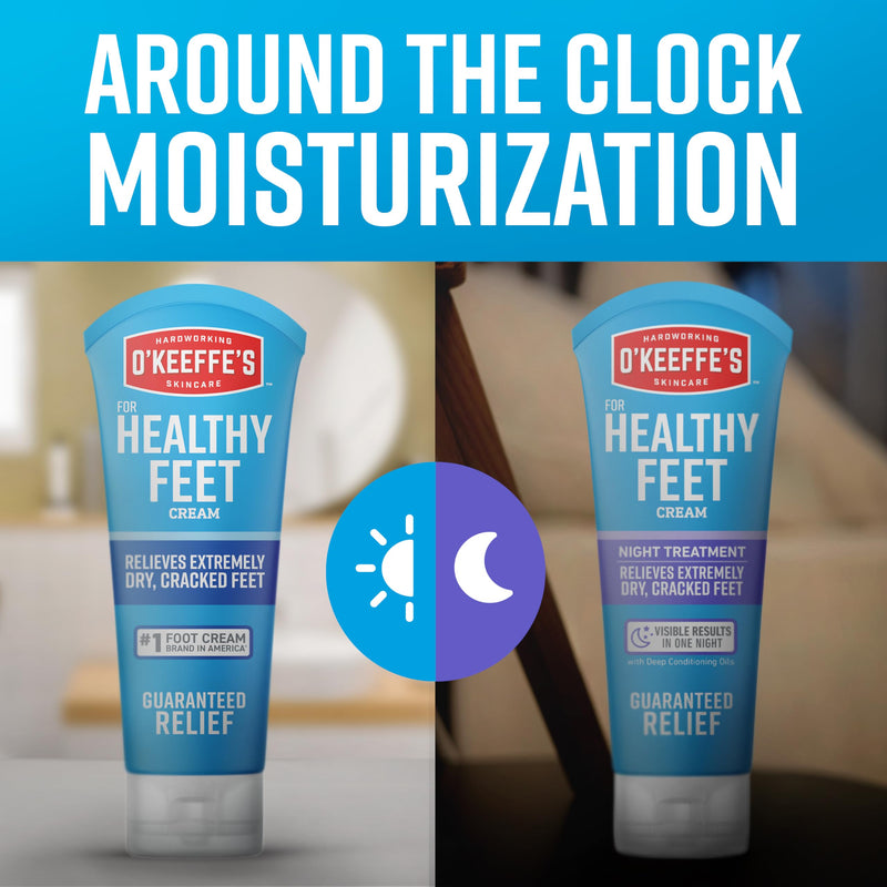 O'Keeffe's for Healthy Feet Foot Cream; 3.0 Ounce Tube and O'Keeffe's for Healthy Feet Night Treatment Foot Cream; 3.0 Ounce Tube; Relieves Extremely Dry; Cracked Feet