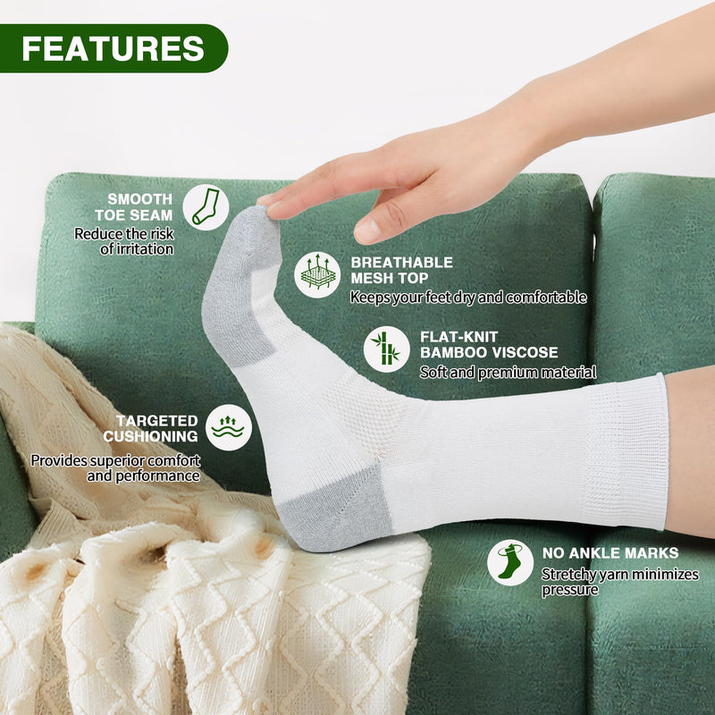 Diabetic Socks for Men,4 Pairs Crew Diabetic Neuropathy Socks for Men 9-12 Dark Blue/White/Coffee/Black Large