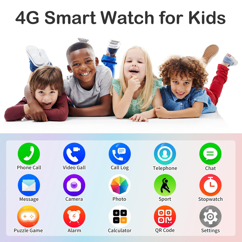 4G Kids Smart Watch with GPS Tracker Video Voice Calling Text Chat SOS Call, Waterproof Smartwatch Age 5-12, Wallpaper Store School Model Camera Pedometer Games Alarm Clock Stopwatch for Kids(Blue)