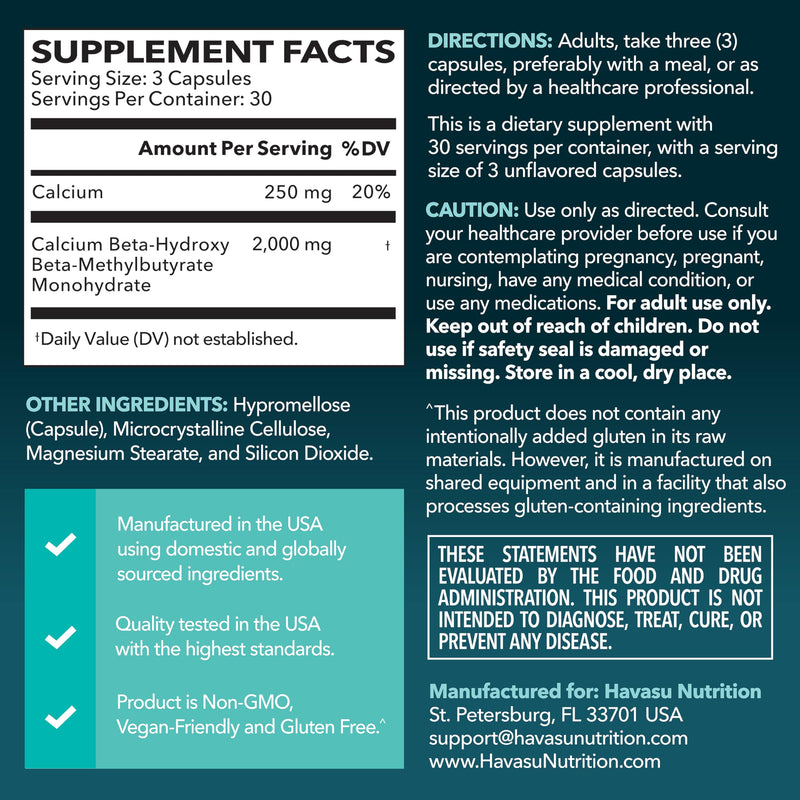 HMB Capsules 2000mg Per Serving, HMB Supplements for Men and Women | 90 Count, Calcium B-Hydroxy B-Methylbutyrate Monohydrate, Supports Muscle Protein Synthesis, Vegan, Gluten Free, 30 Servings 90 Count (Pack of 1)