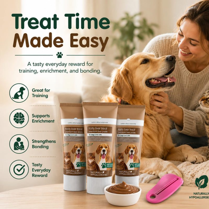Tasty Liver Treat Paste for Dogs & Cats 75g x 3, Grain-Free Pet Pate with Tube Squeezer Tool, Easy Squeeze Training Reward, Lick Mat Paste, Food Topper & Medication Helper