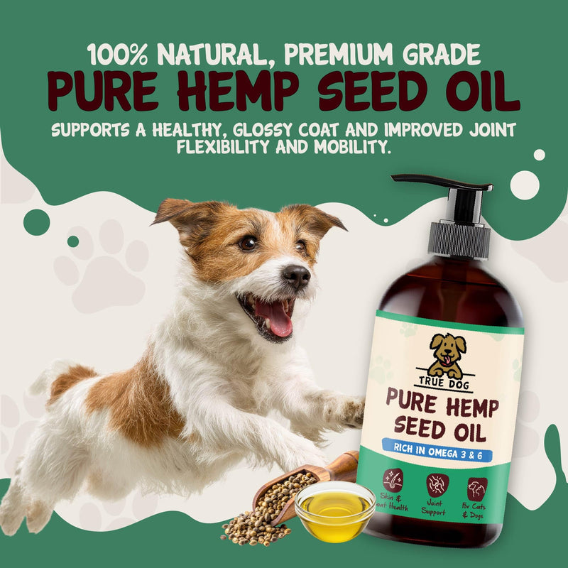 True Dog Pure Hemp Oil (500ml) Dog Food Topper with Vitamins and Omega 3 for Dogs in Pump Dispenser, Supports Healthy Coat, Joints & Anxiety, For All Breeds and Sizes - Natural Pet Supplements 500ml