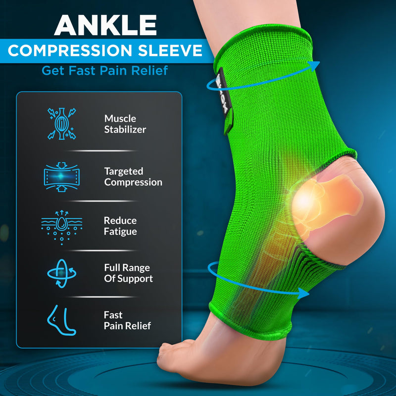 WYOX Ankle Compression Sleeve Support Brace for Men & Women, Running, Gym, Basketball, Cycling, Martial Arts, Kickboxing & Sports Stabilizer Compression Ankle Socks for Training & Recovery Green L / XL (Women 7.0 - 10.5/ Men 6.0 - 9.5) - BeesActive Australia