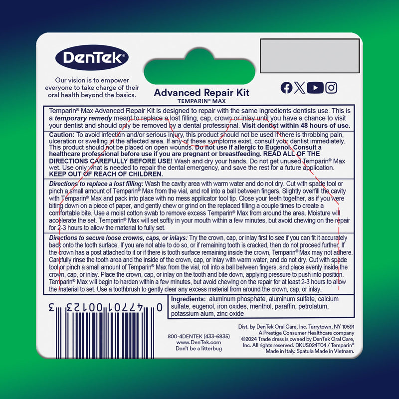 DenTek Temparin Max Dental Repair Kit, for Pain Relief & Temporary Repair, Pack of 6 Kits, 13+ Repairs per Kit - BeesActive Australia