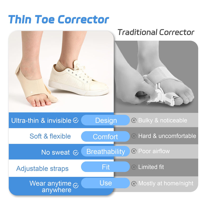 RANDY SUN Toe Corrector for Bunion Relief – Lightweight Hallux Valgus Straightener, Adjustable Toe Separators & Spacers for Men Women, Thin Design for Daily Use with Shoes, Medium Beige - BeesActive Australia