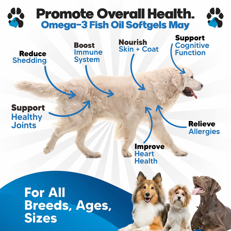 Omega 3 Fish Oil for Dogs Capsules - Salmon Oil for Dogs - Dog Fish Oil Supplement May Help Shedding, Allergy, Itching - Support Dry Skin, Joints - Dog Skin and Coat Supplement - 180 Fish Oil Pills 180 Count - PawsPlanet Australia