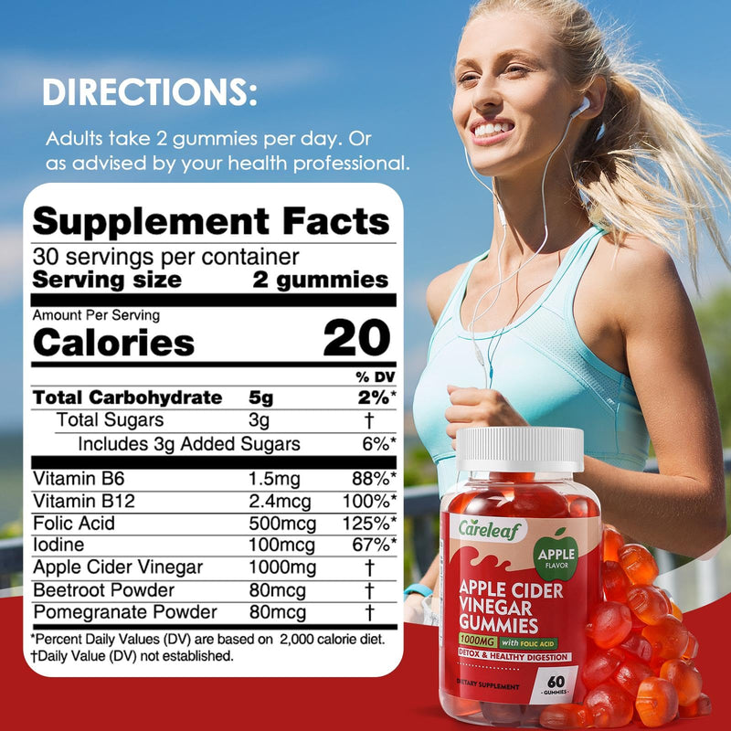 Apple Cider Vinegar Gummies, Metabolism Gummy with 1000mg AVC & Vitamin B6 Vitamin B12, ACV Gummies for Metabolism, Digestion, Detox, Gut & Immune Health, 60 Counts