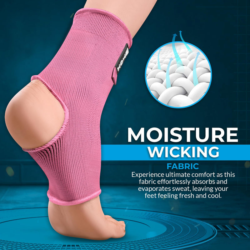 WYOX Ankle Compression Sleeve Support Brace for Men & Women, Running, Gym, Basketball, Cycling, Martial Arts, Kickboxing & Sports Stabilizer Compression Ankle Socks for Training & Recovery Pink S / M (Women 4.0 - 6.5/ Men 3.0 - 5.5) - BeesActive Australia