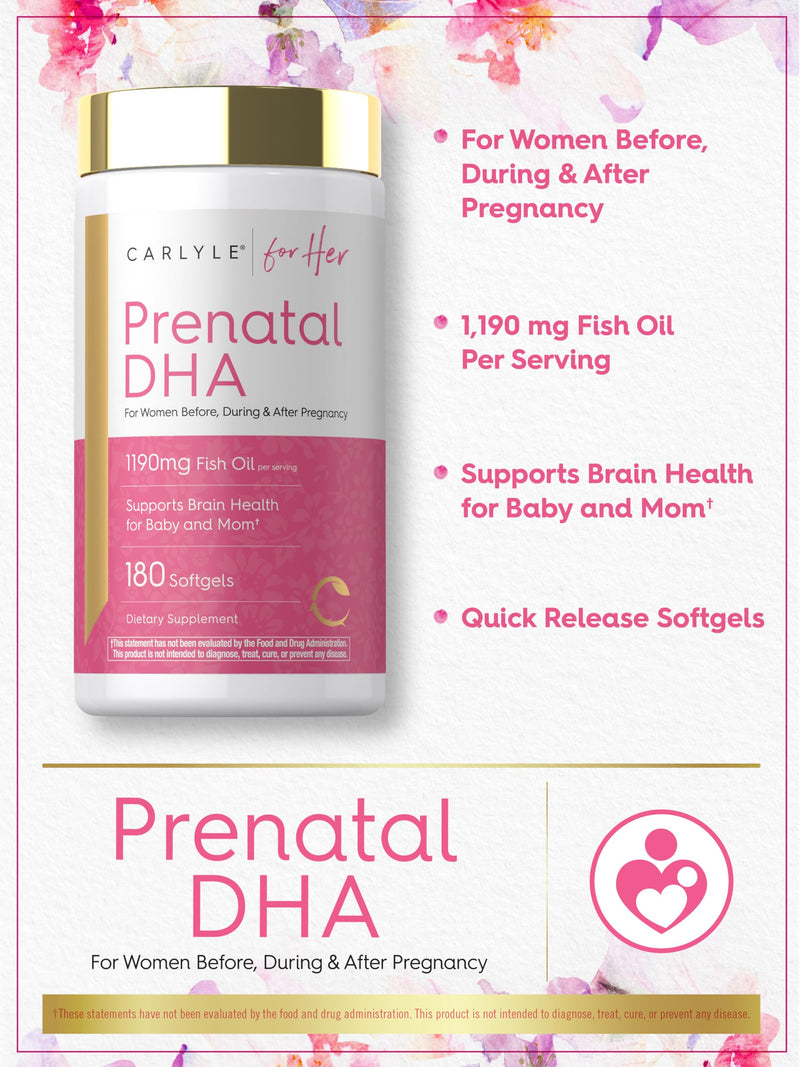 Carlyle Prenatal DHA Vitamin | 180 Softgels | Support for Women Before, During & After Pregnancy | Non-GMO and Gluten Free Supplement