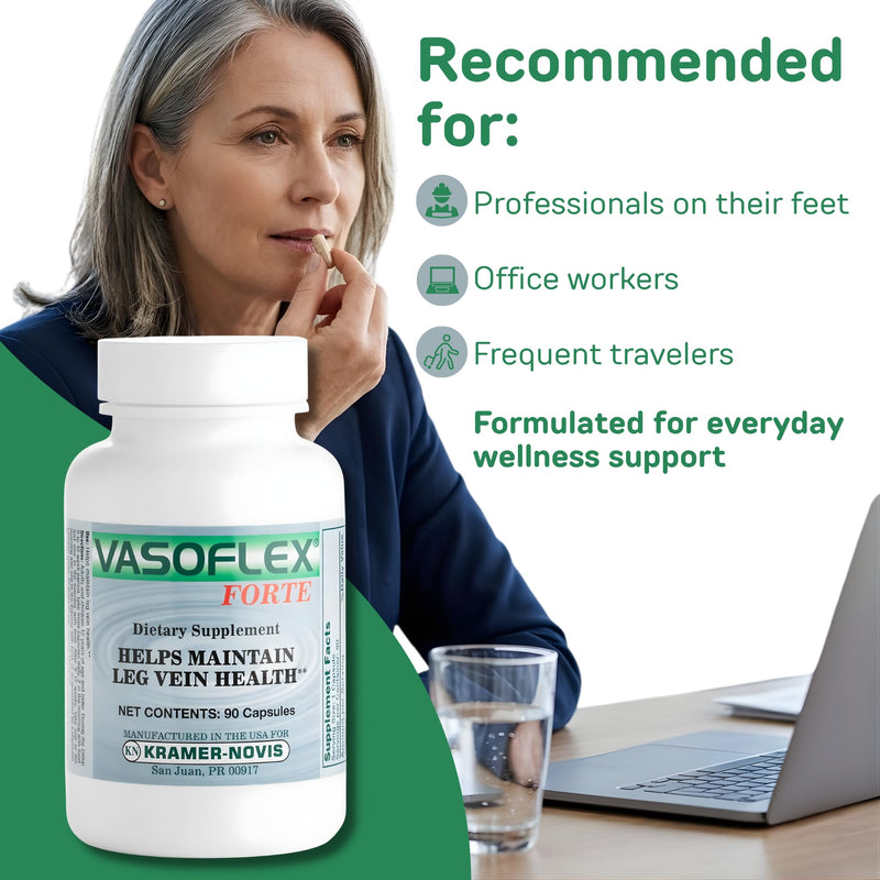 Vasoflex-Forte Leg Vein Health Supplement – Butcher's Broom Root Extract, Hesperidin & Vitamin C – Circulation Support Capsules for Vascular Strength & Tired Legs – 90 Capsules