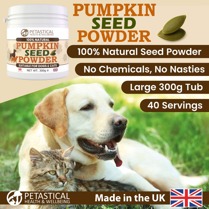 Ground Pumpkin Seeds for Dogs & Cats, Natural High Fibre Food Topper for Gut Health, Digestion & Coat, 100% Crushed Seed Powder, Made in UK (300g)