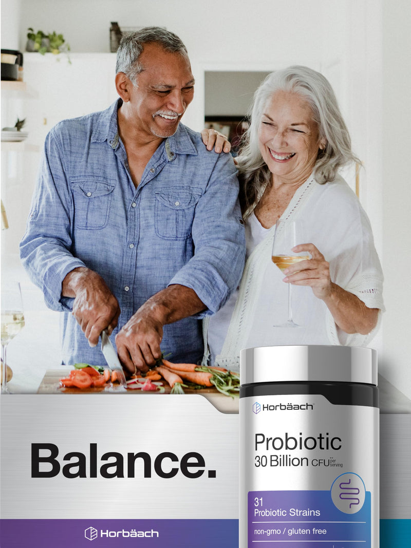 Horbäach Probiotic 30 Billion CFU | 31 Probiotic Strains | 110 Vegetarian Capsules | Supported by Organic Prebiotic Fiber | Non GMO, Gluten Free
