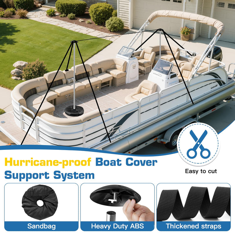 Pontoon Cover Support Poles with Ring Sandbag Much More Stable,Adjustable Boat Cover Support System Won't Retract for Pontoon,Jon,Bass,V-Hull Boat with Heavy Duty Straps,Stainless Steel Height: 56 Inches - BeesActive Australia