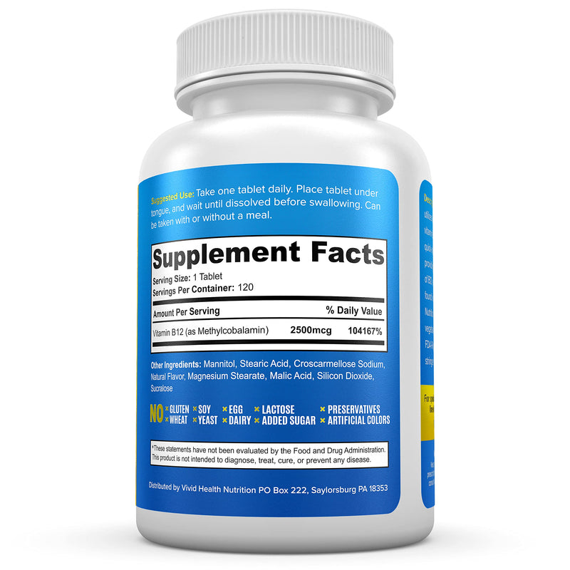 Vitamin B12 Sublingual: High Potency, Vegan B-12 with Methylcobalamin 120ct | Energy Boosting, Quick Dissolve Tablets for Metabolic & Brain Support with Refreshing Fruit Punch Flavor