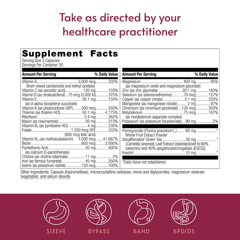Bariatric Advantage Ultra Multivitamin with Iron, 90 Capsules | Ultra Multi with Iron, Capsule Format Multivitamin, Full B Vitamin Complex, with Vitamin C, Chromium and More 90 Count (Pack of 1)