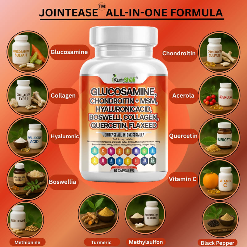Glucosamine Chondroitin MSM Supplement – with Hyaluronic Acid, Collagen, Boswellia, Turmeric, Quercetin & Flaxseed – Joint Support Complex for Mobility & Flexibility for Men & Women – 90 ct