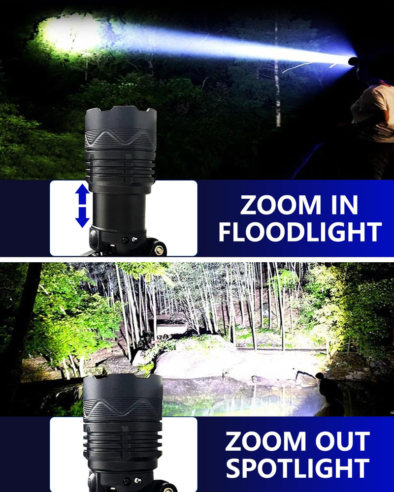 Rechargeable Headlamp, 100,000LM Bright HeadLamp, 40H Runtime Weatherproof LED Headlight, 90° Adjustable Zoom Headlights for Forehead, Hiking Camping Headlamps for Adults