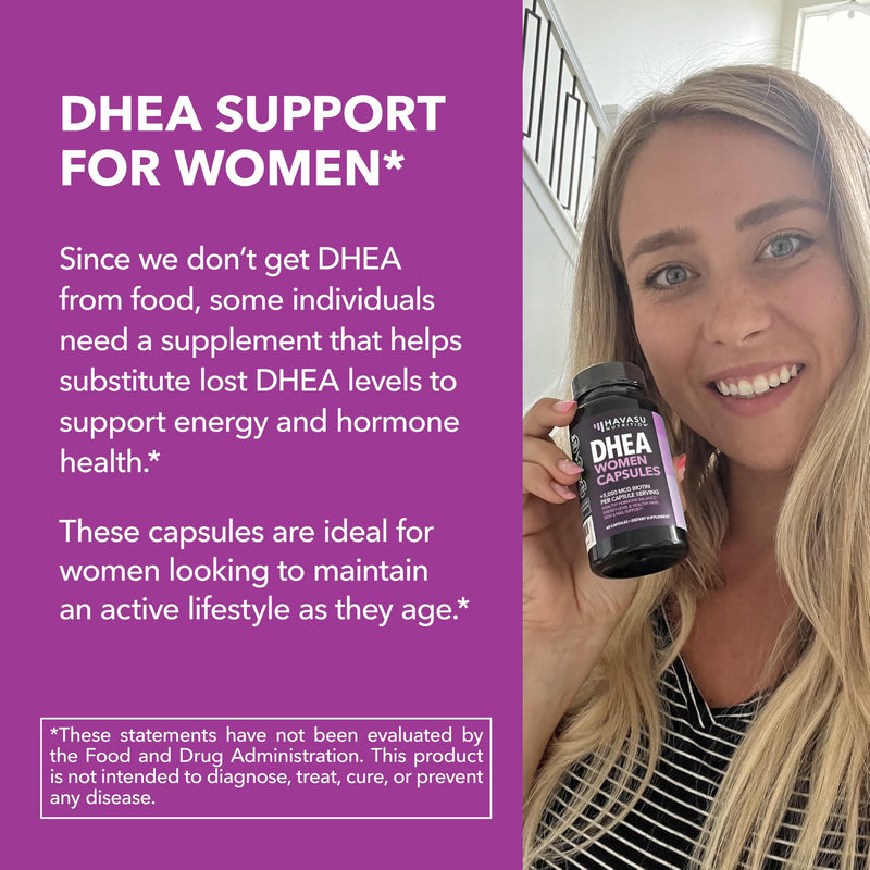 DHEA Supplement for Women with Biotin 5000mcg Per Serving, 2 Month Supply | DHEA 50mg and Biotin Supplement for Hormone Balance and Hair, Skin, Nail Support, Vegan, Non-GMO, Gluten-Free, 60 Servings DHEA + Biotin (60 Count)
