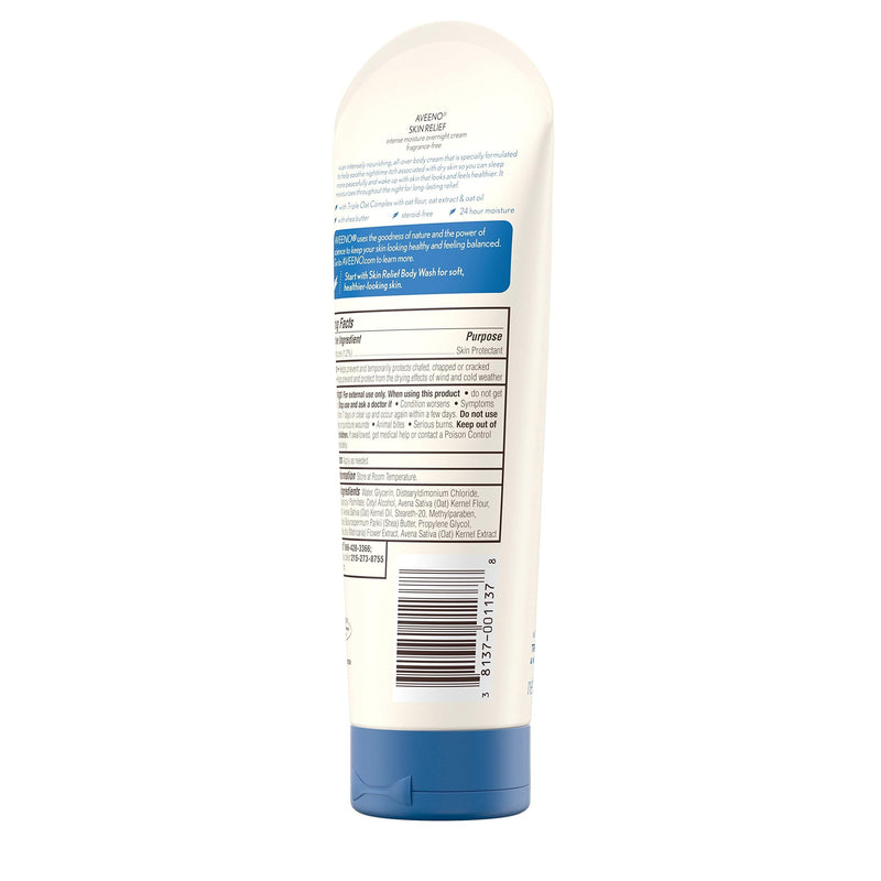 Aveeno Skin Relief Overnight Intense Moisture Cream with Triple Oat Complex & Natural Shea Butter, Therapeutic Dimethicone Skin Protectant for Dry Itchy Skin Relief, Fragrance- & Steroid-Free, 7.3 oz Fragrance free 7.3 Ounce (Pack of 1)