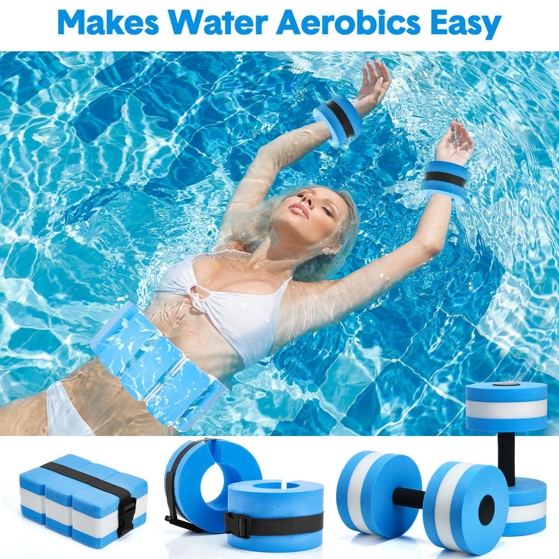5 Pcs Pool Aquatic Exercise Set Including 2 Lightweight Water Dumbbells, 2 Ankle Swimming Weights, and Swim Belt Water Exercise Equipment for Aquatic Aerobics Blue - BeesActive Australia