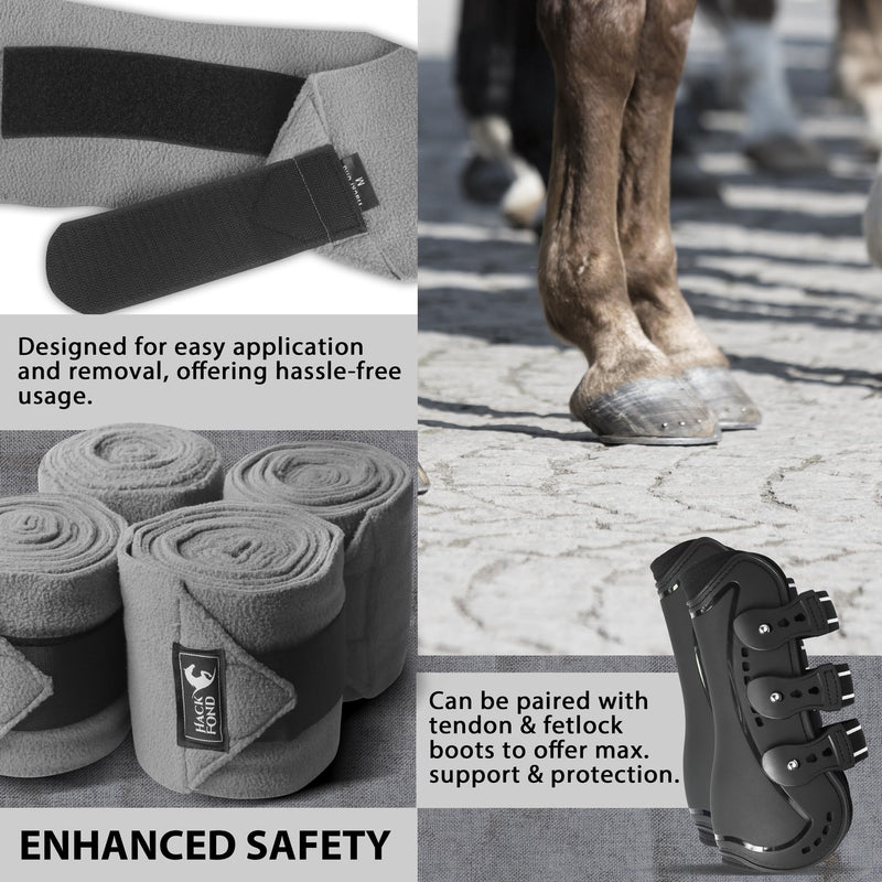 Horse Polo Leg Wraps, 10' Long Fleece Polo Wraps for Horses Set of 4, Horse Leg Bandages Stable Supplies Equestrian Boots Horse Leg Protection Dark Gray 10' - BeesActive Australia