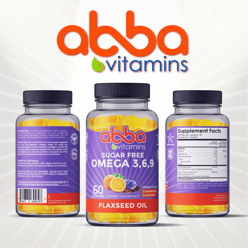 Sugar Free Omega 3,6,9 Gummies, Orange Flavor - 60 Count | Sugar Free Plant-Based Omega Gummies