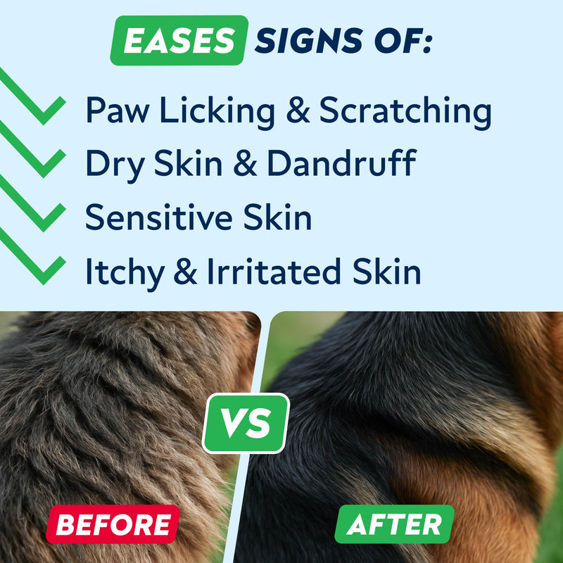 STRELLALAB Allergy Support Chews for Dogs with Omega 3 Fish Oil - Itchy Skin Support Immune Supplement - Skin & Coat Health - Made in UK - Stop Itch & Hot Spots - Pork Flavor - 60ct 60 Soft Chews