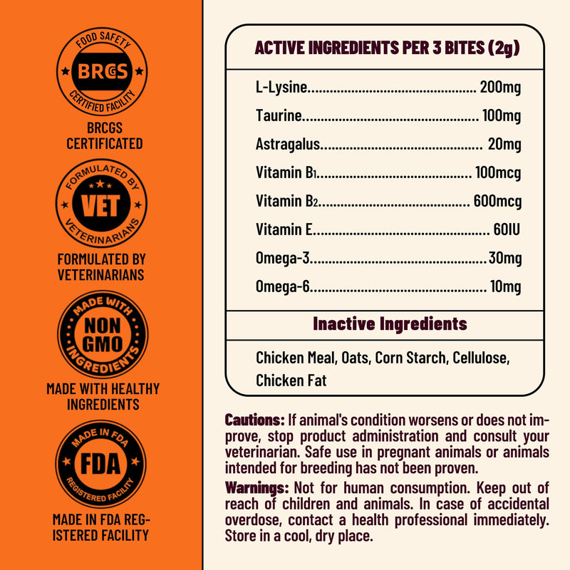 330 Bites L-Lysine for Cat Chews with Vitamins and Supplements - Omega 3,Multivitamin,Taurine for Cat & and Kittens Treats - Immune,Respiratory,Eye Health - Chicken Flavor 7.76OZ