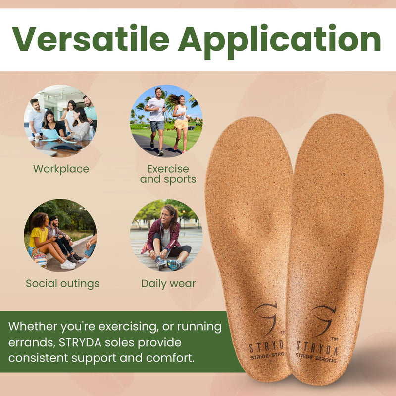 STRYDA Slim Orthopedic Insoles - 100% Cork Soles to Promote Natural Foot Function - Barefoot Friendly Shoe Inserts for Feet, Knees & Back - 100% Natural, Vegan - M Medium - BeesActive Australia