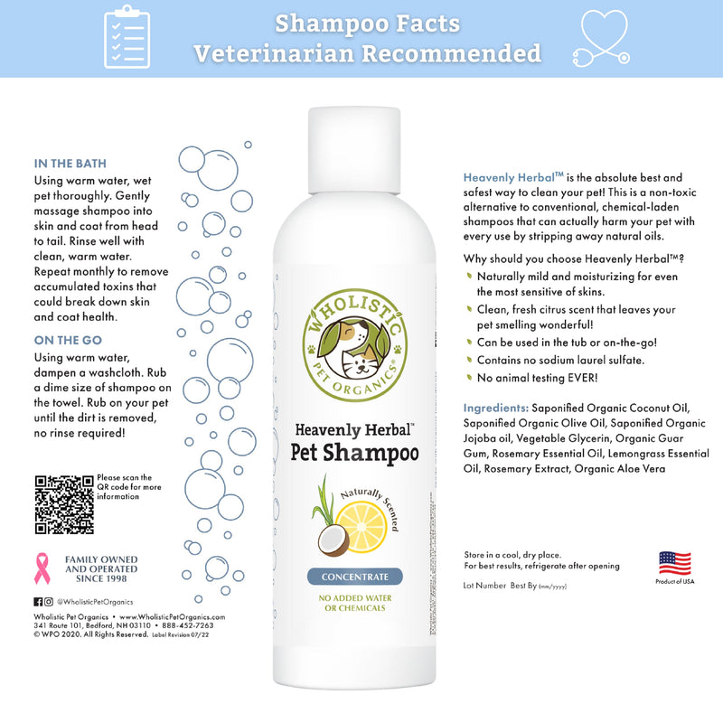 Wholistic Pet Organics Pet Shampoo Concentrate: Heavenly Herbal Organic Dog Shampoo and Conditioner - All Natural Puppy and Cat Shampoo for Dry, Itchy Skin, Allergies, Dandruff Shampoo 2.0 Ounces - BeesActive Australia