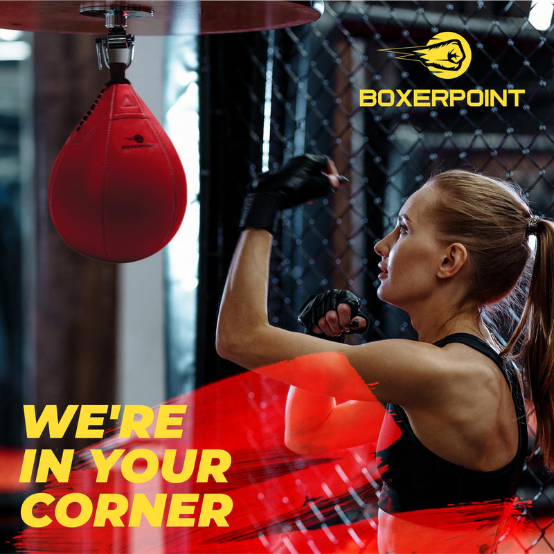 BOXERPOINT Speed Bag for Boxing - Durable PU Leather Punching Bag for Adults - Anti-Leak Boxing Bags Home Gym Training Equipment, Portable Heavy Bags - Large Reflex Ball, Indoor & Outdoor Red Medium