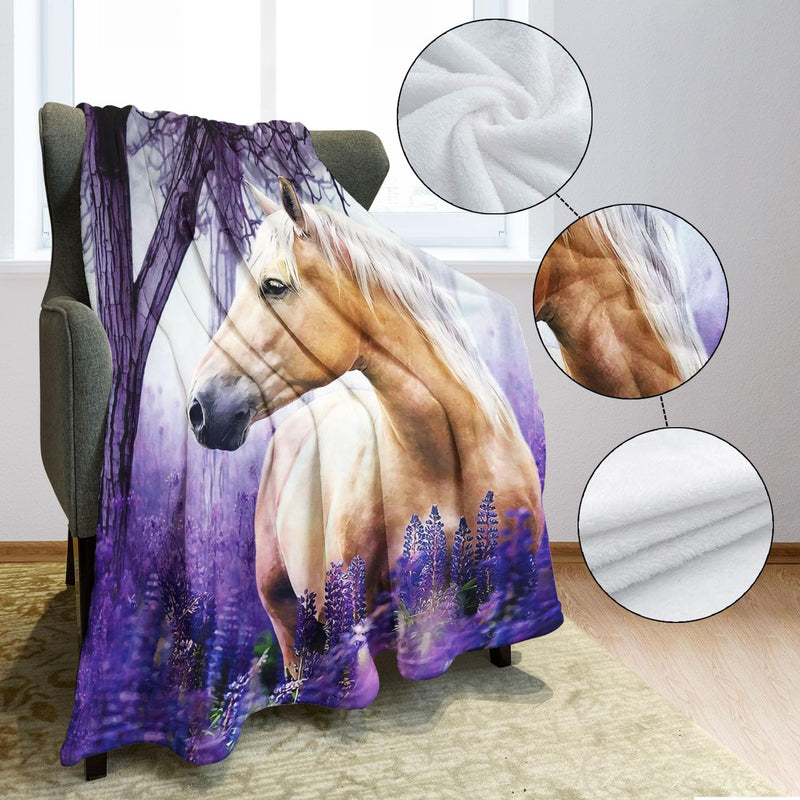 HommomH 40"x50" Horse Blanket with Purple Lavender, Super Soft Fleece Throw Blankets for Girls 40" x 50" - BeesActive Australia