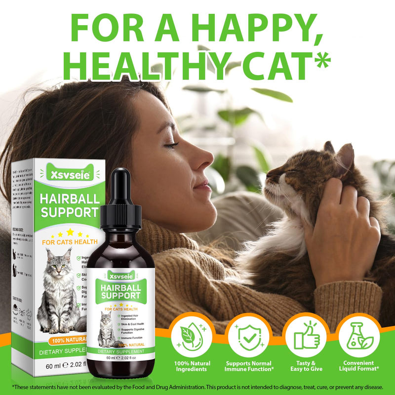 Hairball Remedy for Cats, 60ml Cat Hairball Treatment Drops, Furball Control for Feline Constipation Relief, Digestive Support with Psyllium Husk, Cat Grass, Fiber, Lysine, Vitamins 1